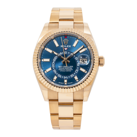 Rolex Sky-Dweller 42MM 336935 Blue Dial Fluted Bezel 18K Rose Gold Oyster Bracelet