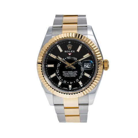 Rolex Sky-Dweller 42MM Black Dial Fluted Bezel Two Tone Yellow Gold