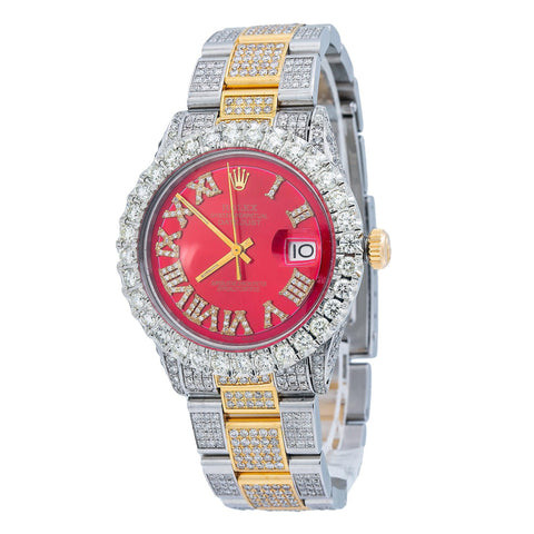 Rolex Datejust 36MM Red Roman Diamond Dial Diamond Two Tone Yellow Gold