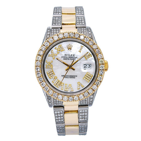 Rolex Datejust 36MM Mother of Pearl Roman Dial Two Tone Yellow Gold Semi Diamond