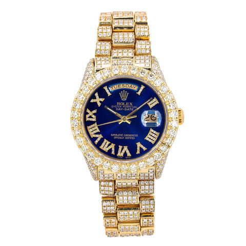 Rolex Day-Date 36MM Blue Roman Diamond Dial Yellow Gold President