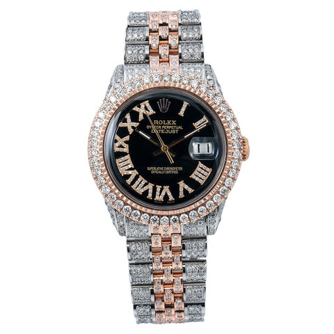 Rolex Datejust 36MM Black Roman Dial Two Tone Rose Gold