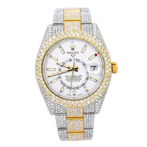 Rolex Sky-Dweller 42MM White Dial Two Tone Yellow Gold Full Diamond