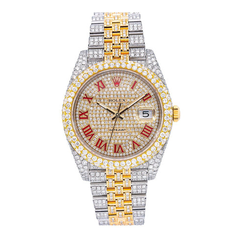Rolex Datejust 41MM Red Roman Dial Two Tone Yellow Gold Jubilee