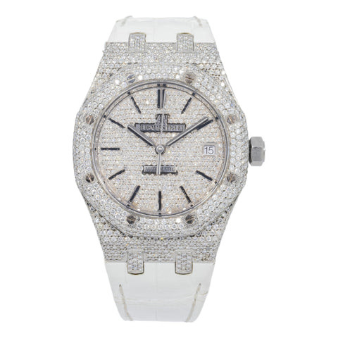Audemars Piguet Royal Oak Selfwinding 15450ST 37MM Diamond Dial And Bezel With White Rubber Bracelet