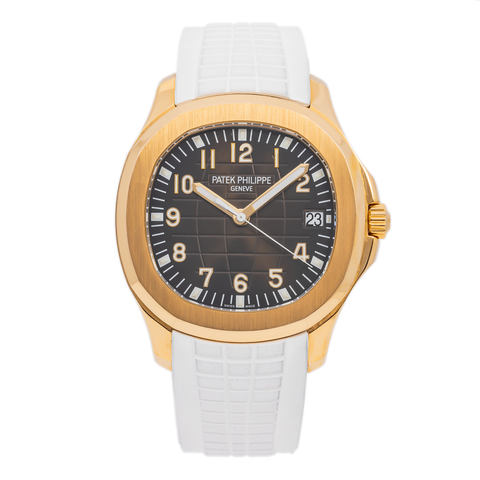 PATEK PHILIPPE AQUANAUT 5167R 40MM BROWN DIAL WITH WHITE COMPOSITE STRAP.