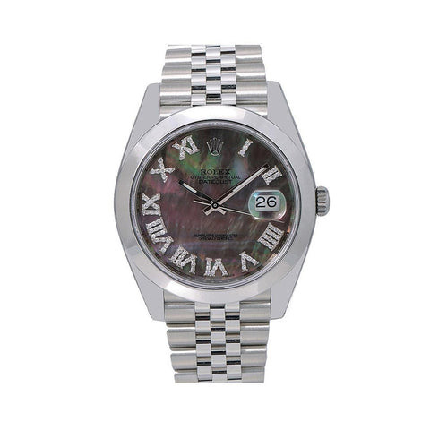 Rolex Datejust 41MM 126300 Black Mother of Pearl Roman Diamond Dial Smooth Bezel Stainless Steel Jubilee Bracelet