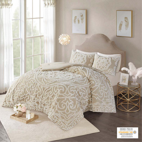 Olliix Laetitia Tufted Cotton Chenille Medallion Comforter Set Full Queen Mp10 7114