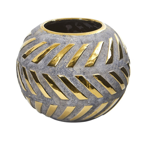 8 Regal Round Stone Vase With Gold Accents 0774 S1 By Nearly Natural