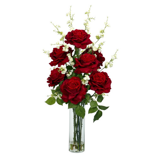 Roses Cherry Blossoms W Cylinder Vase 1203 By Nearly Natural