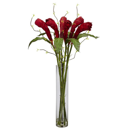 Ginger W Cylinder Vase Silk Flower Arrangement 1242 By Nearly Natural