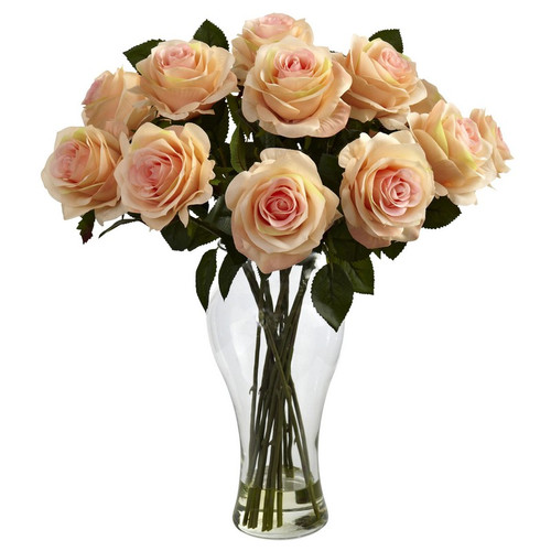 Blooming Roses W Vase Peach 1328 Ph By Nearly Natural