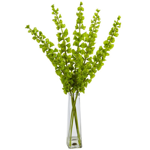 32 Bells Of Ireland In Glass Vase 1463 By Nearly Natural