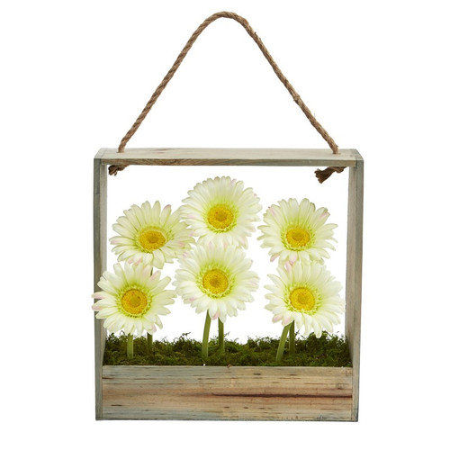 12 Gerber Daisy Garden In Hanging Frame 1482 Cr By Nearly Natural