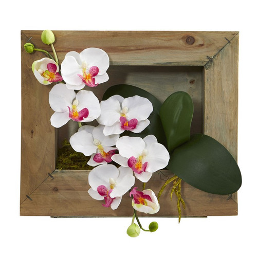 10 Phalaenopsis Orchid In Wooden Picture Frame 1494 Wh By Nearly Natural