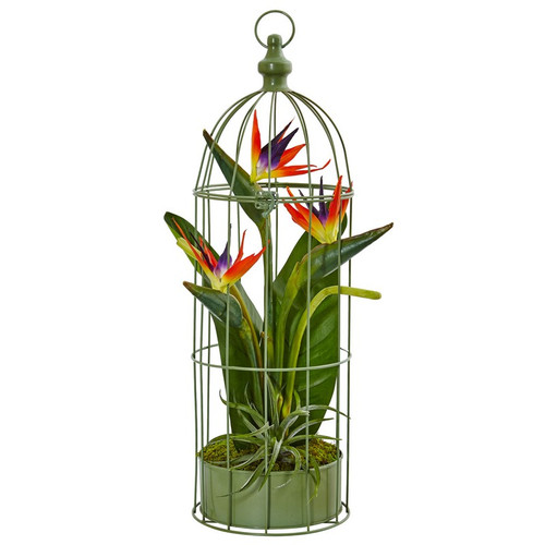 24 Birds Of Paradise In Bird Cage 1509 By Nearly Natural