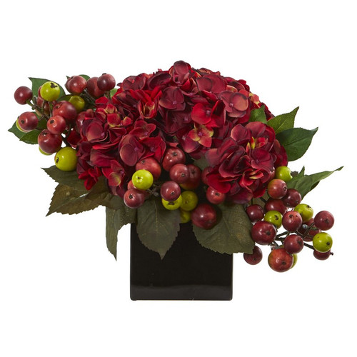 13 Hydrangea Artificial Arrangement In Black Vase 1568 By Nearly Natural