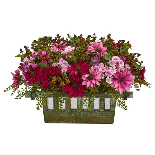 12 Daisy Artificial Arrangement In Decorative Planter 1581 By Nearly Natural
