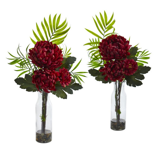 18 Tropical Mum Artificial Arrangement Set Of 2 1592 S2 Ru By Nearly Natural