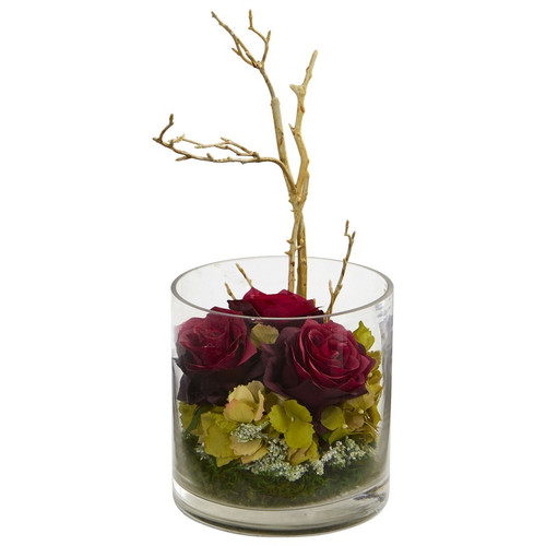 11 Roses Hydrangeas Artificial Arrangement 1635 Bg By Nearly Natural