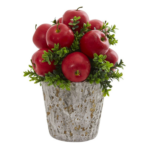 13 Apples And Boxwood Arrangement Weather Planter 1664 By Nearly Natural