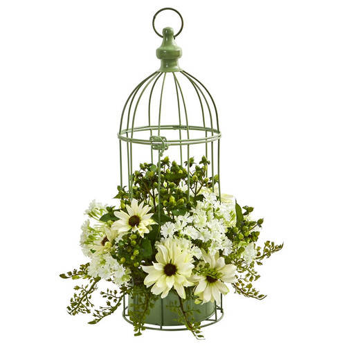 19 Daisy Artificial Arrangement In Decorative Bird Cage 1695 Cr By Nearly Natural