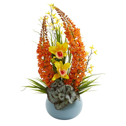 23 Cattleya Orchid Fox Tail Artificial Arrangement In Vase 1704 By Nearly Natural