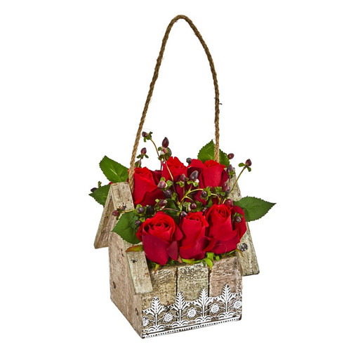 15 Elegant Rose Artificial Arrangement In Hanging Planter 1745 By Nearly Natural