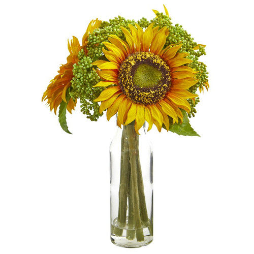 12 Sunflower Artificial Arrangement In Vase 1780 By Nearly Natural