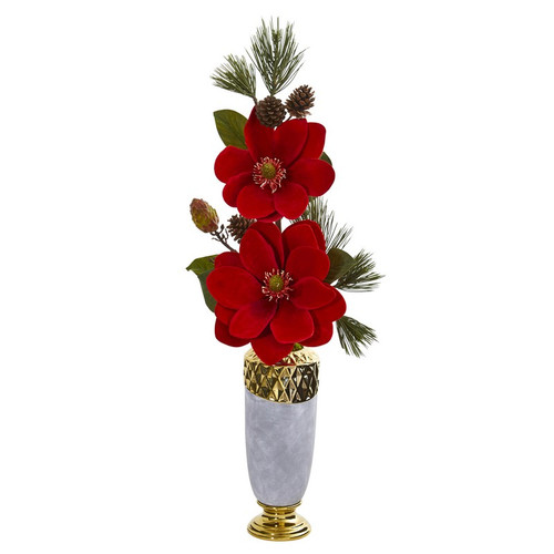 33 Magnolia And Pine Artificial Arrangement In Vase 1923 By Nearly Natural