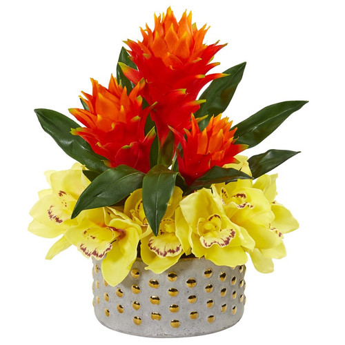14 Cymbidium Orchid And Bromeliad Artificial Arrangement 1943 By Nearly Natural