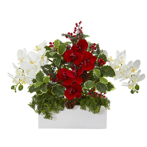 17 Phalaenopsis Orchid And Variegated Holly Arrangement 1968 By Nearly Natural