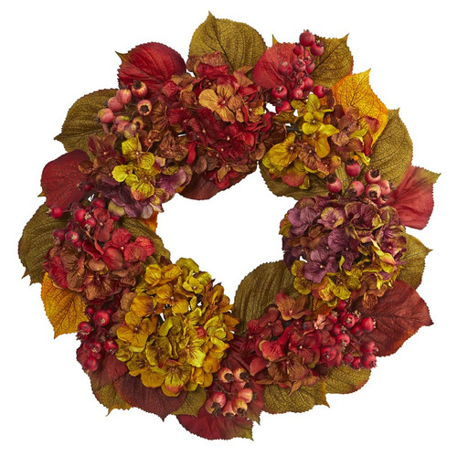 24 Fall Hydrangea Wreath 4176 By Nearly Natural