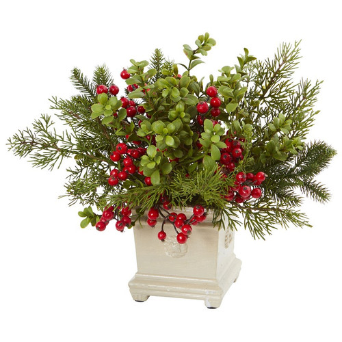 12 Holiday Berry And Pine Arrangement 4194 By Nearly Natural