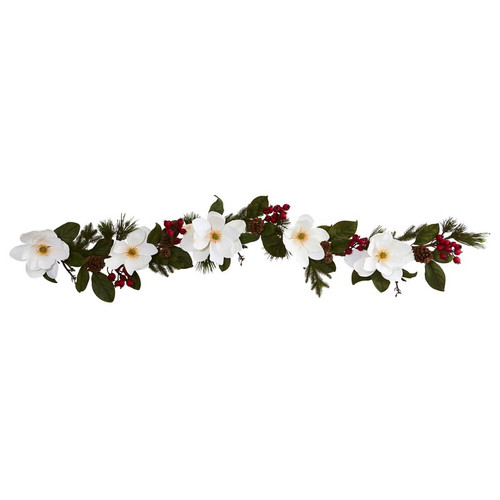 6 Magnolia Pine And Berries Artificial Garland 4196 By Nearly Natural