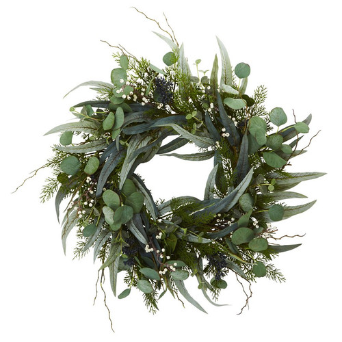 24 Eucalyptus And Mixed Greens Artificial Wreath 4272 By Nearly Natural