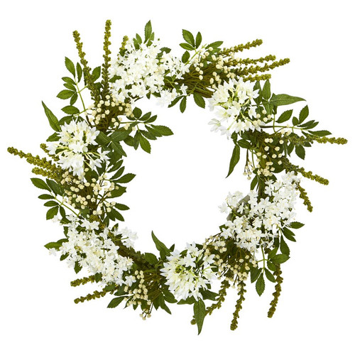 24 White Mixed Floral Artificial Wreath 4318 By Nearly Natural