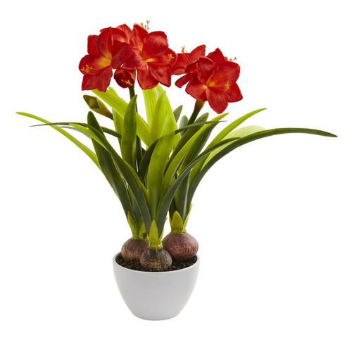 30 Amaryllis Artificial Arrangement In White Vase 4352 By Nearly Natural