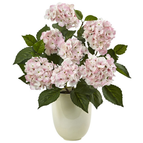 22 Hydrangea With White Planter 4565 By Nearly Natural
