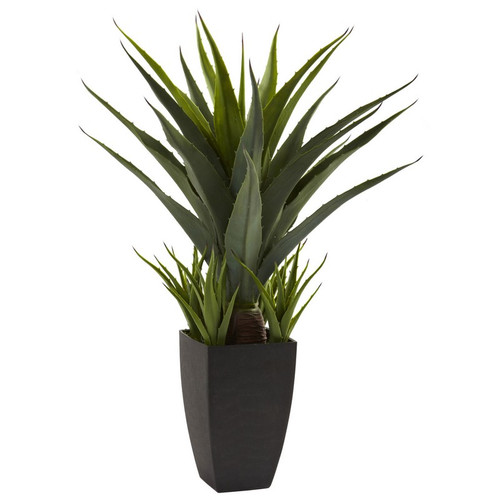 30 Agave W Black Planter 4856 By Nearly Natural