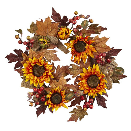 24 Sunflower Berry Wreath 4867 By Nearly Natural