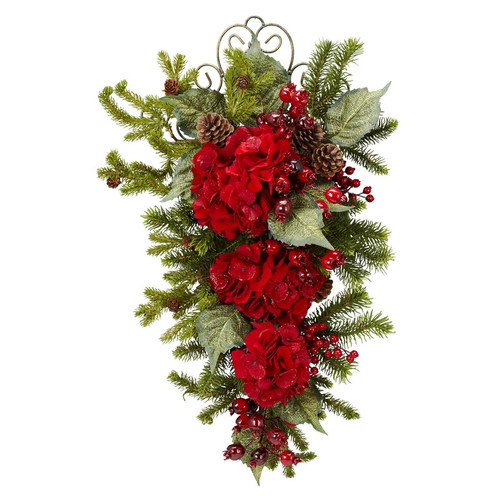 27 Christmas Hydrangea Teardrop 4926 By Nearly Natural