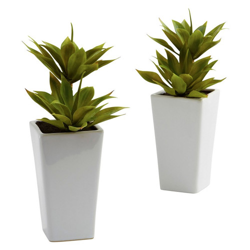 Double Mini Agave W Planter Set Of 2 4971 S2 By Nearly Natural