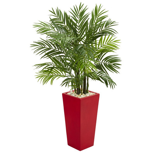 4 5 Areca Plam Artificial Tree In Red Planter 5615 By Nearly Natural