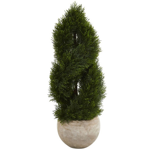 3 5 Double Cypress Tree In Bowl Planter Uv Resistant 5616 By Nearly Natural