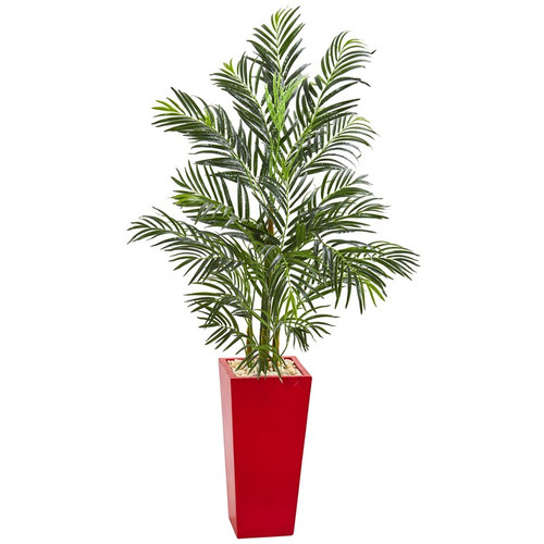 5 Areca Palm Artificial Tree In Red Planter Uv Resistant 5625 By Nearly Natural