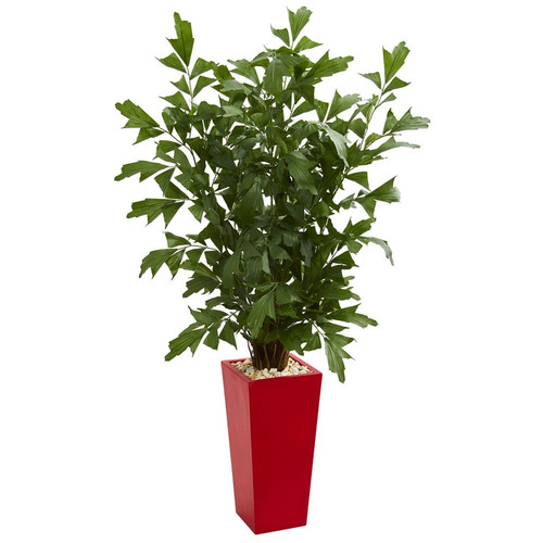 4 5 Fishtail Artificial Palm Tree In Red Planter 5633 By Nearly Natural