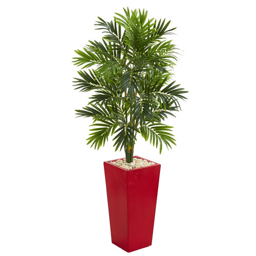 4 5 Areca Artificial Palm Tree In Red Planter 5635 By Nearly Natural