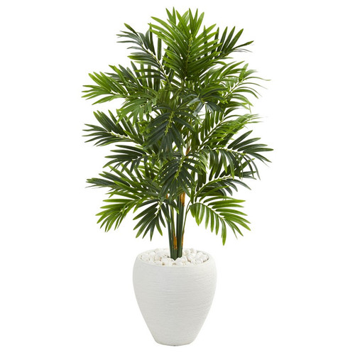 4 Areca Artificial Palm Tree In White Planter 5637 By Nearly Natural