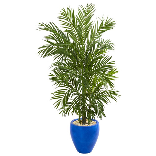 5 5 Areca Palm Artificial Tree In Blue Planter 5644 By Nearly Natural